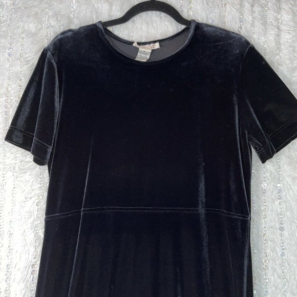 Talbots Velvet Midi Dress Size SMALL Black Empire Waist Short Sleeve Gorgeous - Picture 3 of 9